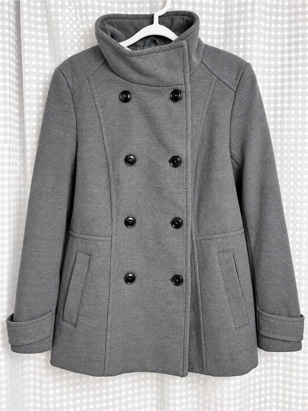 H&M Gray Double-Breasted Peacoat with Funnel Collar